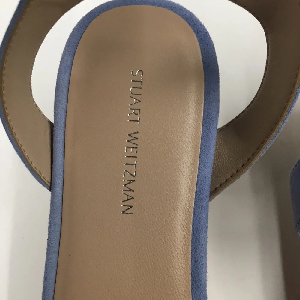 Stuart Weitzman Suede Leather Ankle Strap Platform Sandals 7 Light Blue Spring